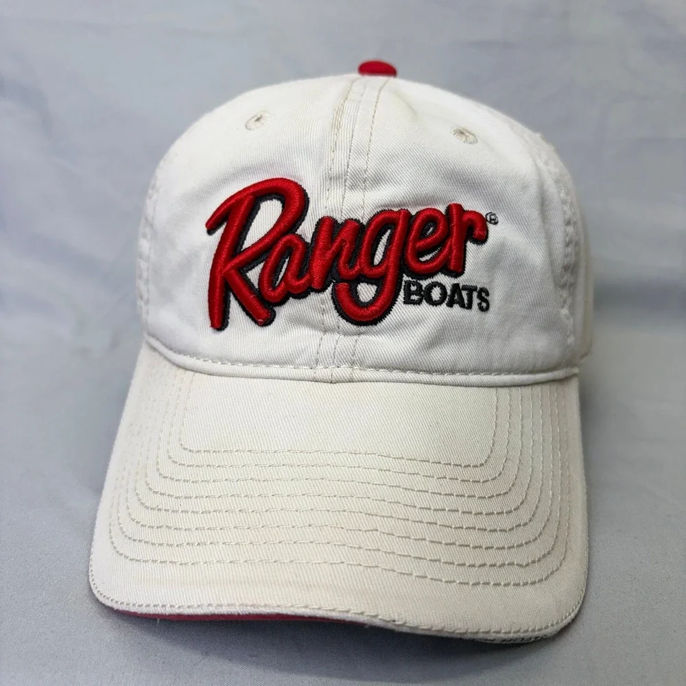 The Game Ranger Boats Hat Fishing Cap Mens OSFA White Red Embroidered 1807